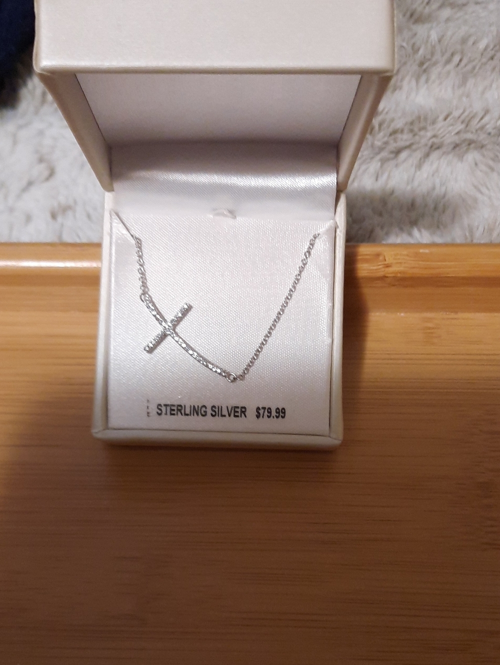 NWT AUTHENTIC GENUINE SOLID STERLING SILVER CZ CROSS "SIDEWAY" NECKLACE GIFT 🎁